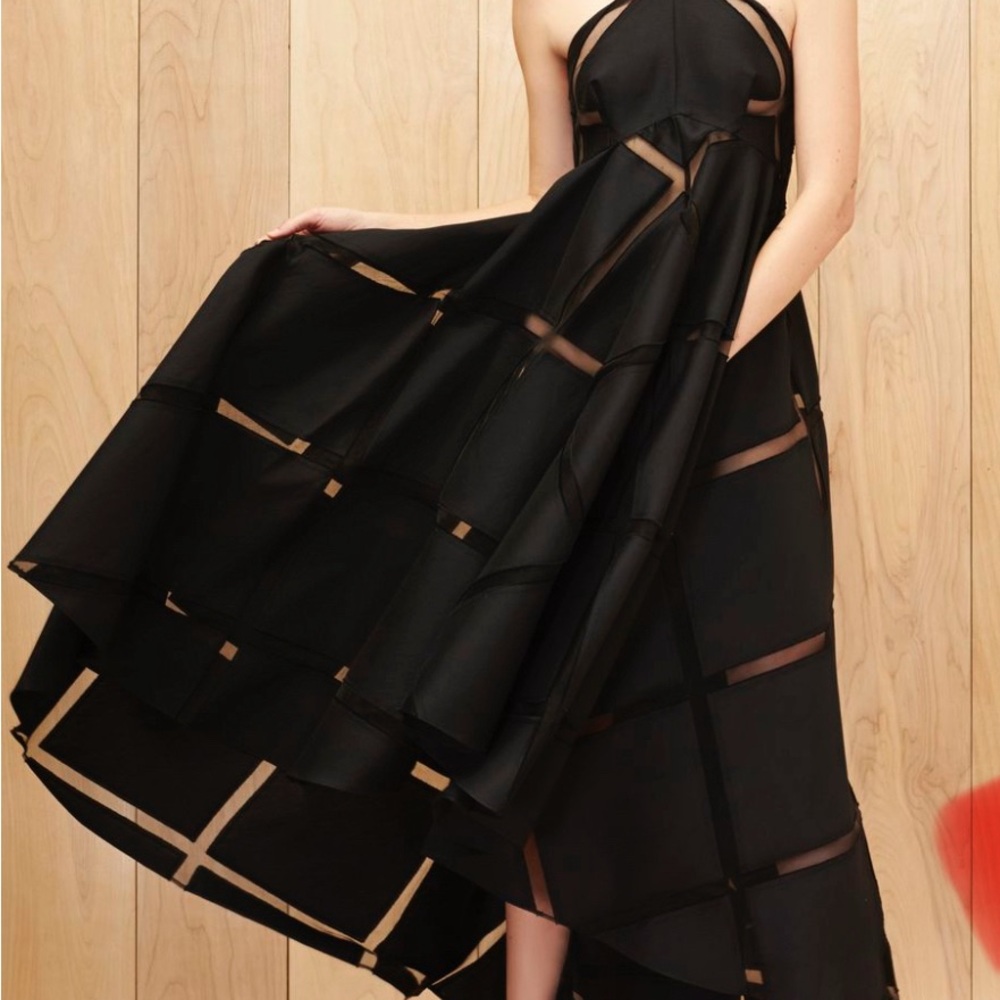 Milly Elegant Black Strapless Dress with Sheer Details